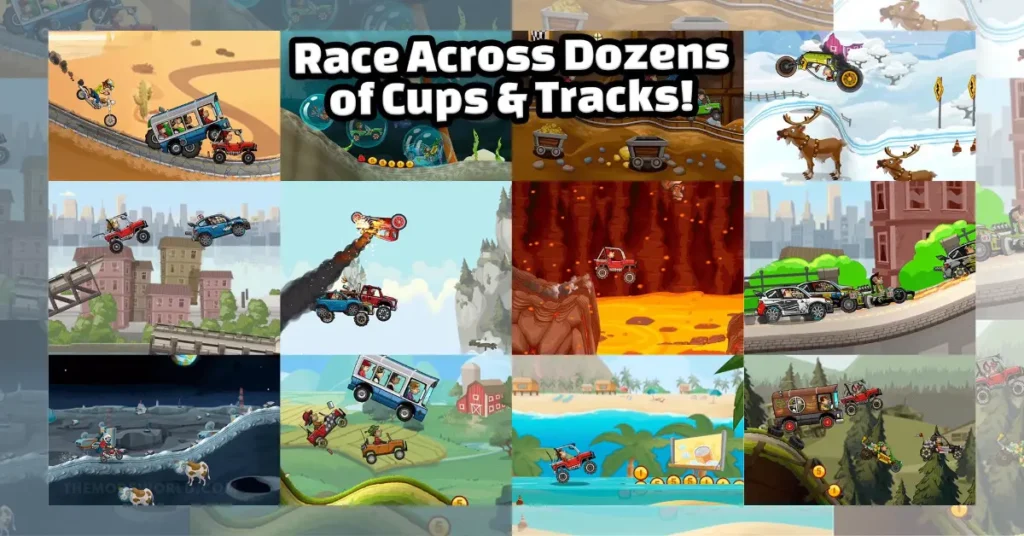 Hill Climb Racing 2 Apk gameplay and exciting map tracks with many challenging obstacles.