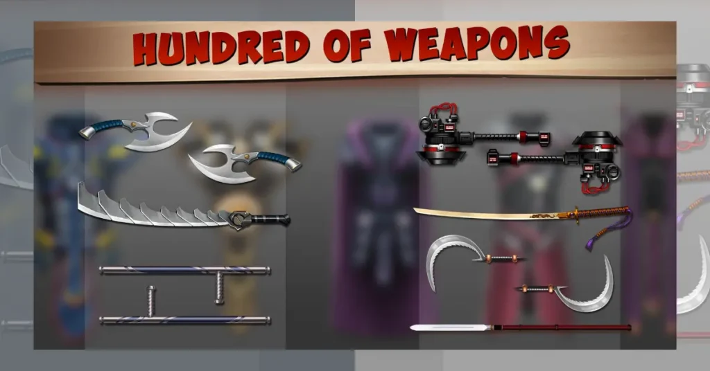 Shadow Fight 2 Special Edition Mod Apk huge weapons collection. 